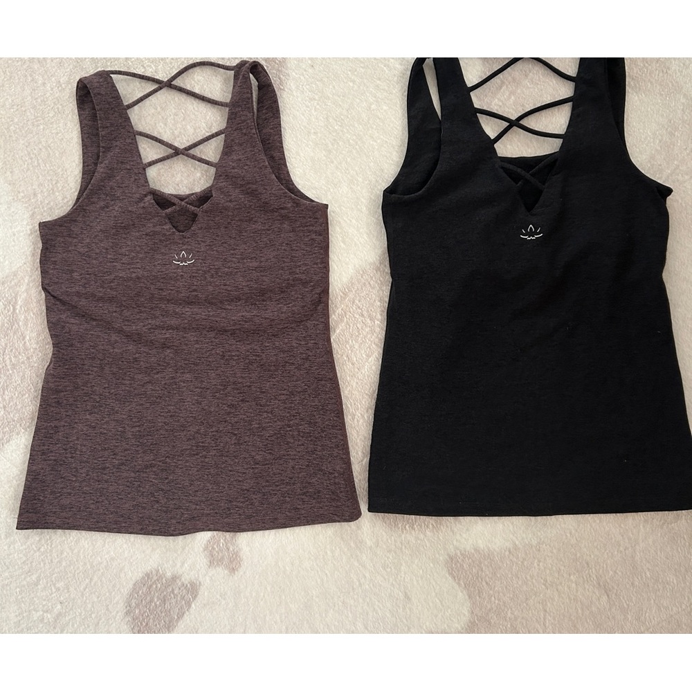 ALO Yoga My Mind Tank Tops Size S Black & Brown Spacedye - 2